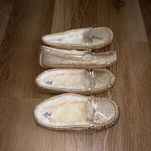 2 Pairs SELF ESTEEM Toddler Girls Glitter Moccasin Shoes Gold Flats Sizes 3 & 4